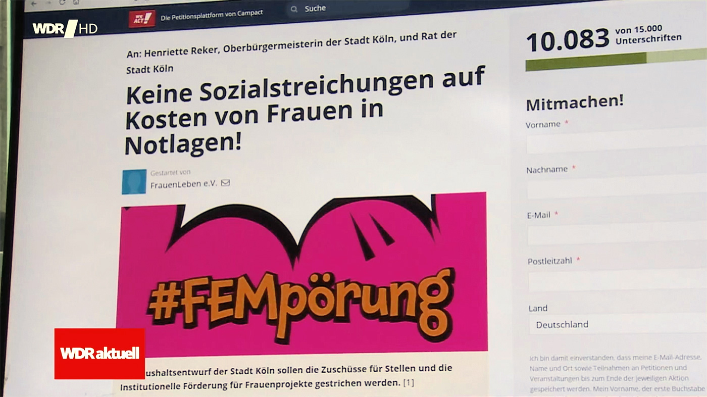 Petition gegen die geplanten massiven Kürzungen der Stadt Köln bei Frauenhilfeeinrichtungen